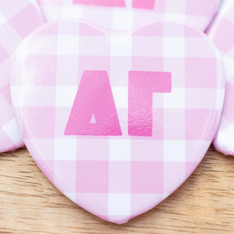 Sorority Gingham Heart Button