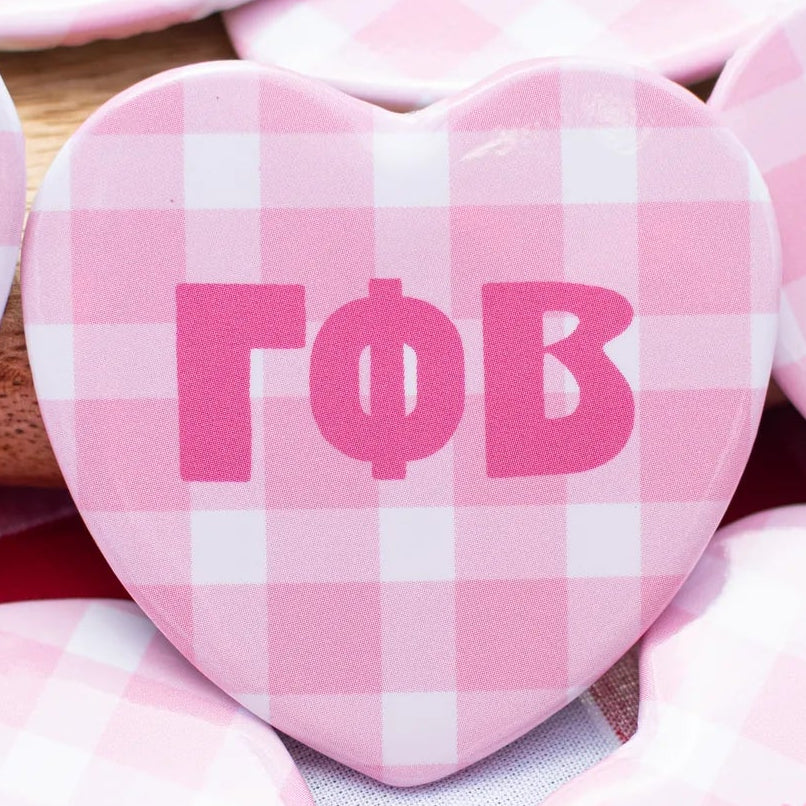 Sorority Gingham Heart Button