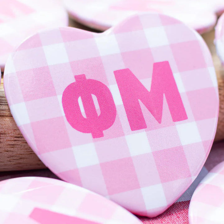 Sorority Gingham Heart Button