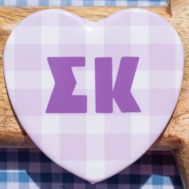 Sorority Gingham Heart Button