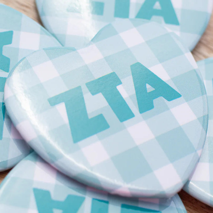 Sorority Gingham Heart Button