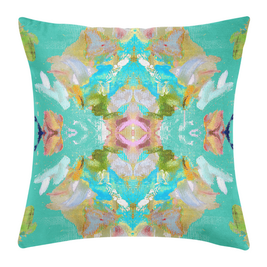 Laura Park Stained Glass 22x22 Turquoise Pillow