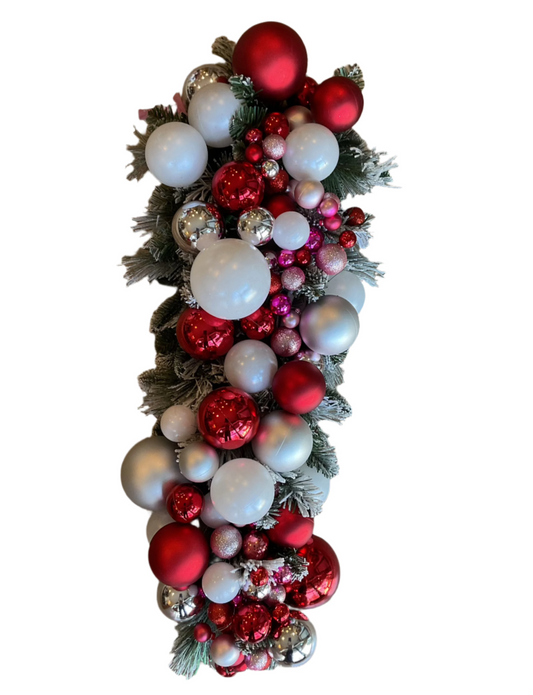 36” Pink, Red and White Decorated Flocked Tear Drop Swag