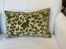 Load image into Gallery viewer, Green Velvet Bunny + Palm Lumbar Pillow
