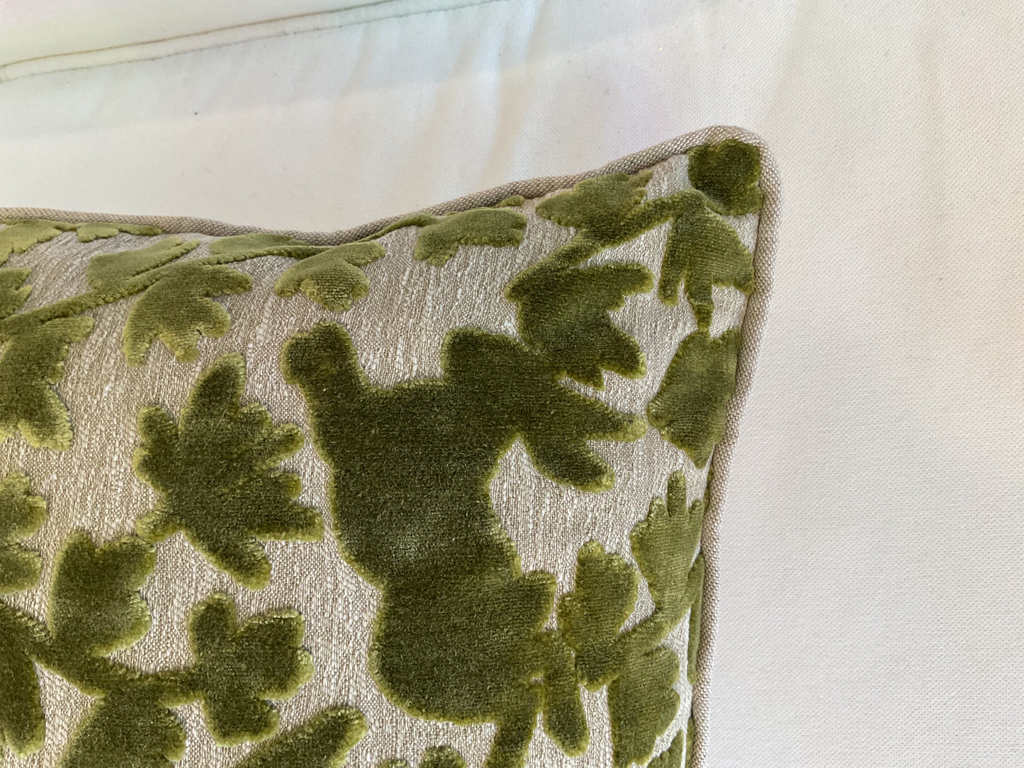 Green Velvet Bunny + Palm Lumbar Pillow