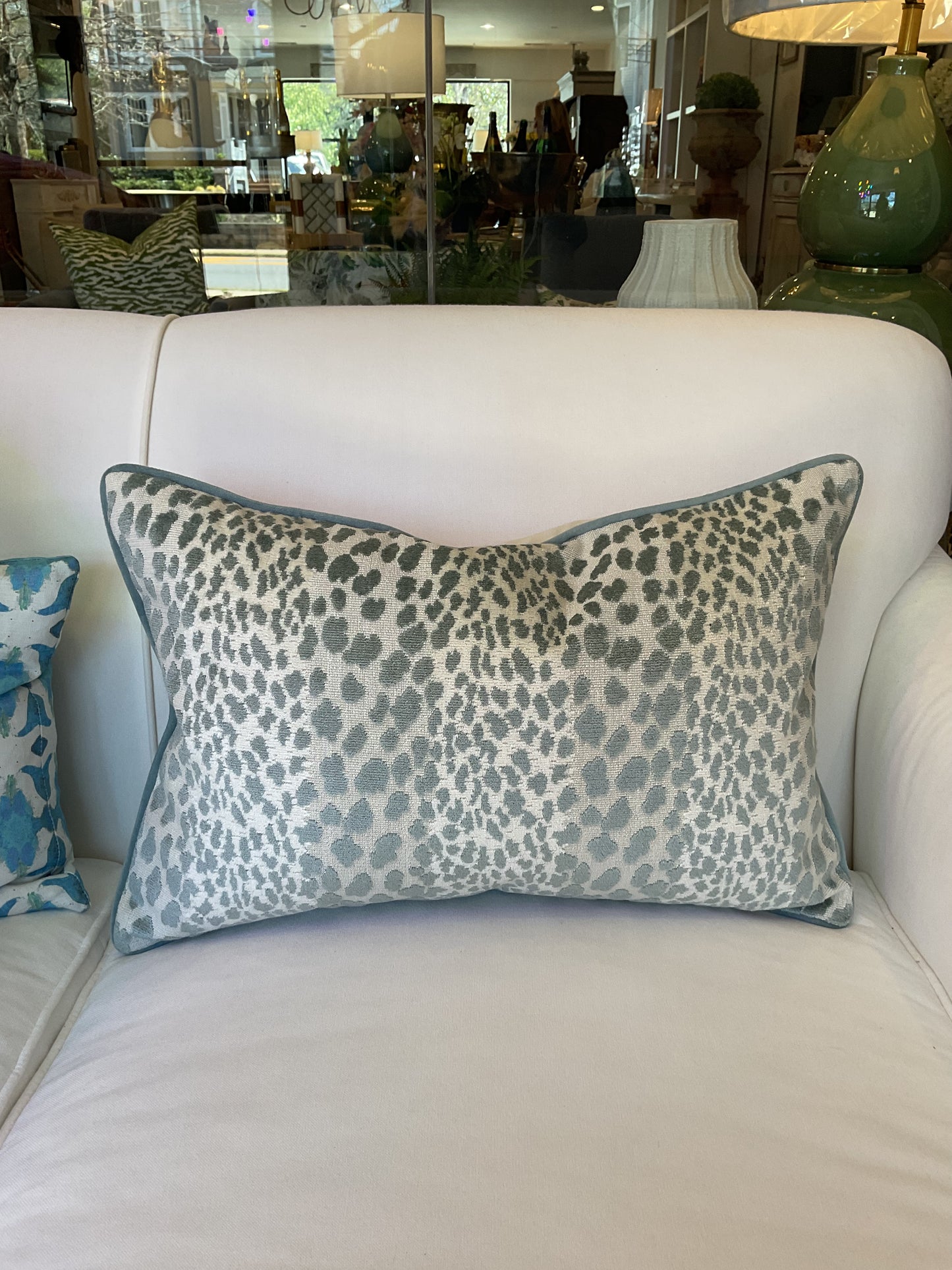 Aqua Leopard Velvet Lumbar Pillow