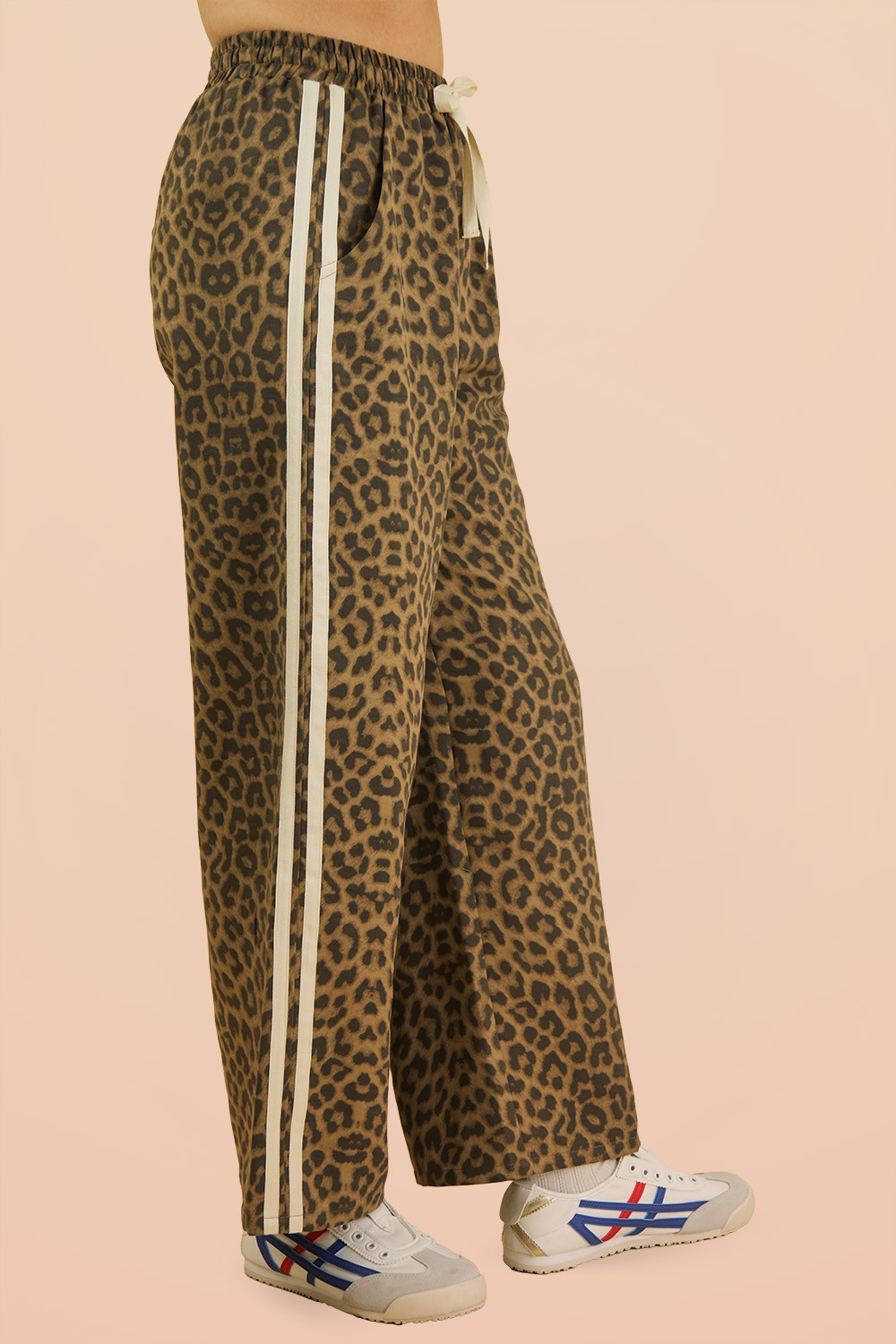 Leopard Print Pants with Side Stripe