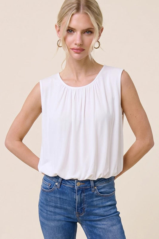 Double Layered Scuba Hemmed Top in Ivory