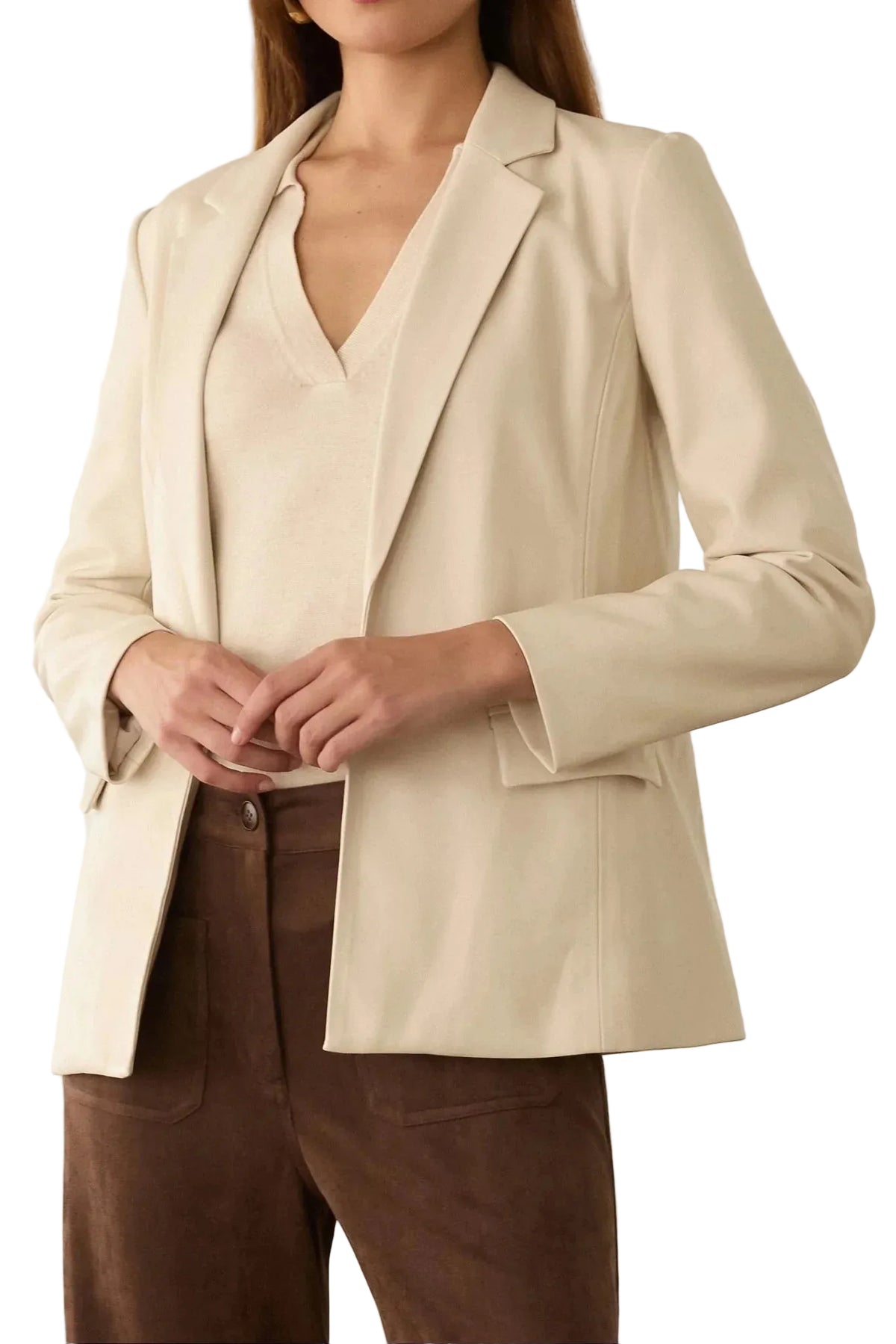 Ivory Faux Leather Open Blazer