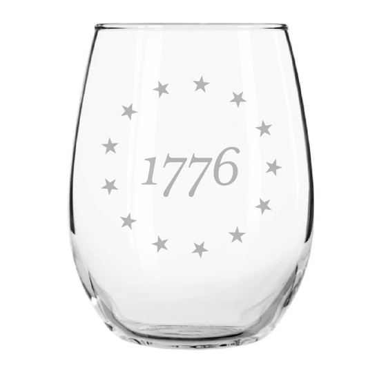 1776 Etched Stemless Wine Glass