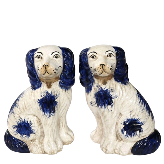 Staffordshire Dogs in Blue + White