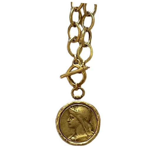 Lady Coin Brushed Gold Necklace