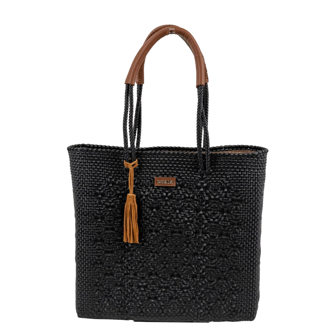 SHOULDER TOTE SOLID MULTI-DIAMOND BLACK (LEATHER COGNAC)