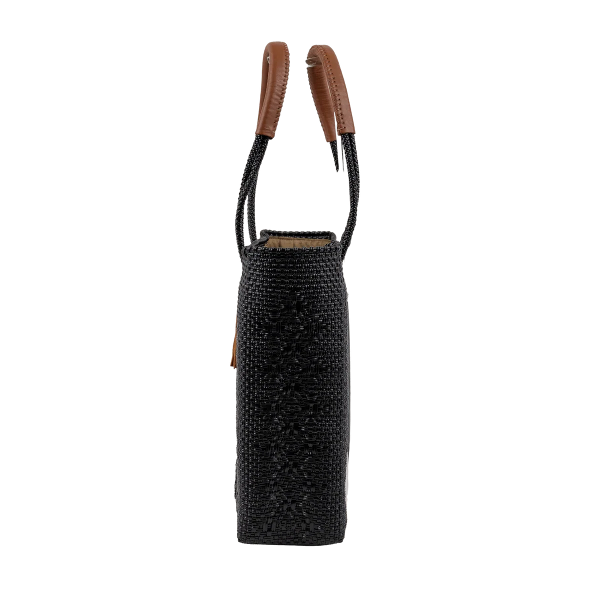 SHOULDER TOTE SOLID MULTI-DIAMOND BLACK (LEATHER COGNAC)