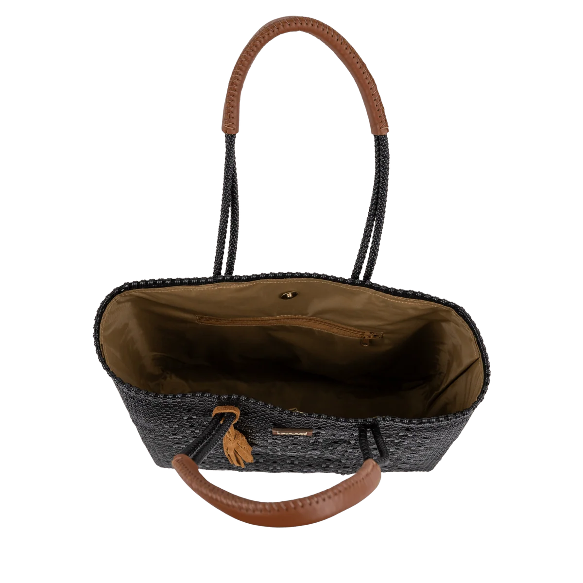 SHOULDER TOTE SOLID MULTI-DIAMOND BLACK (LEATHER COGNAC)