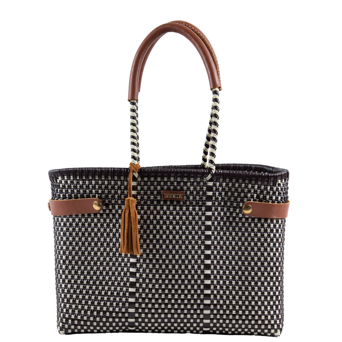 OPEN BASKET MEDIUM CHECKERS BROWN BEIGE