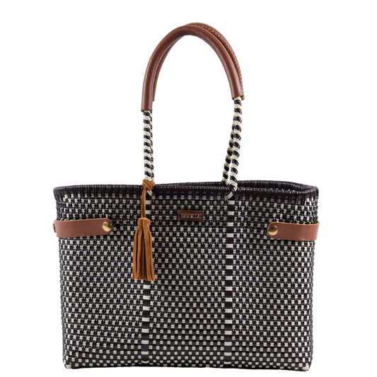 OPEN BASKET MEDIUM CHECKERS BROWN BEIGE