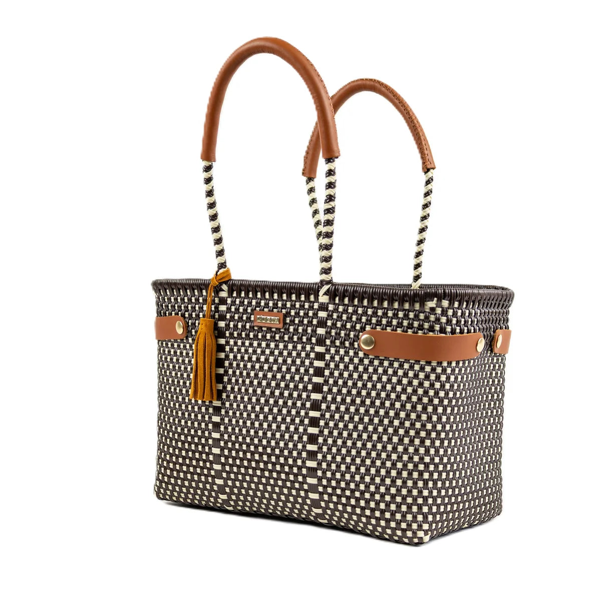 OPEN BASKET MEDIUM CHECKERS BROWN BEIGE
