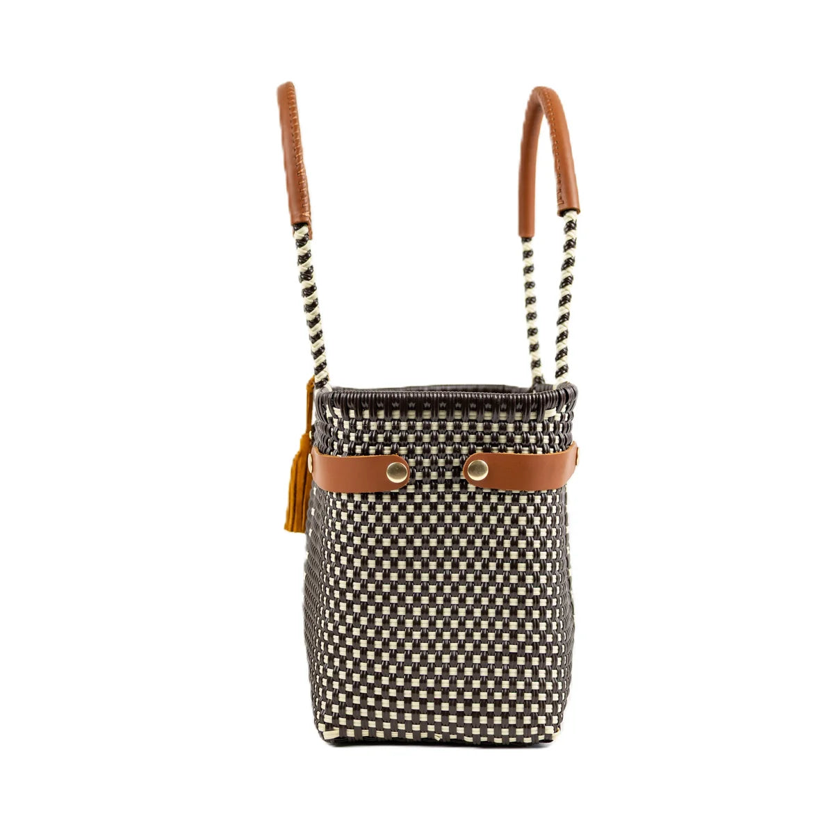 OPEN BASKET MEDIUM CHECKERS BROWN BEIGE
