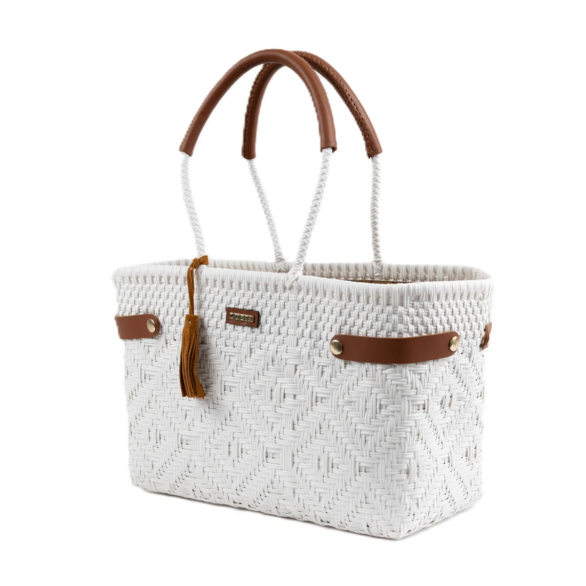 Open Basket Medium Braided Solid White
