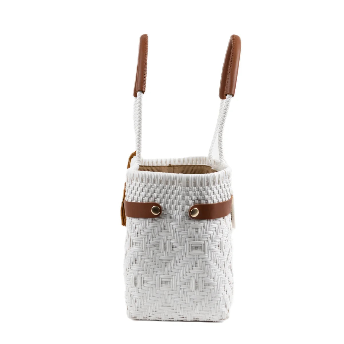 Open Basket Medium Braided Solid White