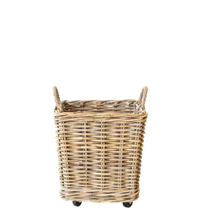 Rattan Square Storage Basket on Wheels