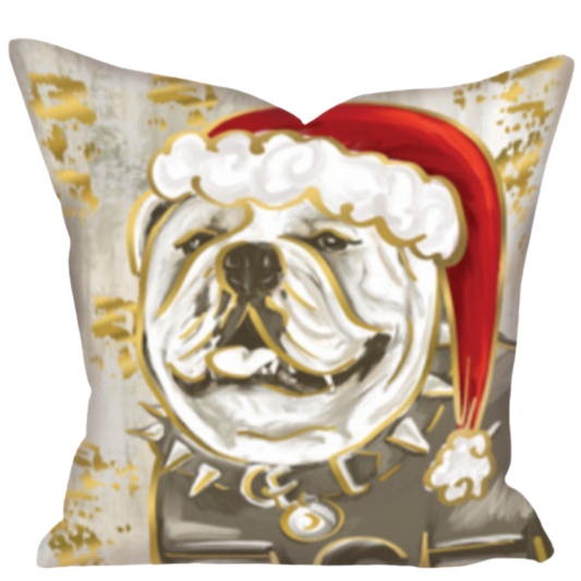 Bulldog Santa Paws Neutral Gold Foil Pillow
