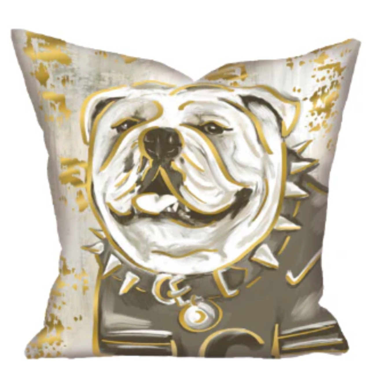 Bulldog Pillow Neutral with Gold Foil Accents