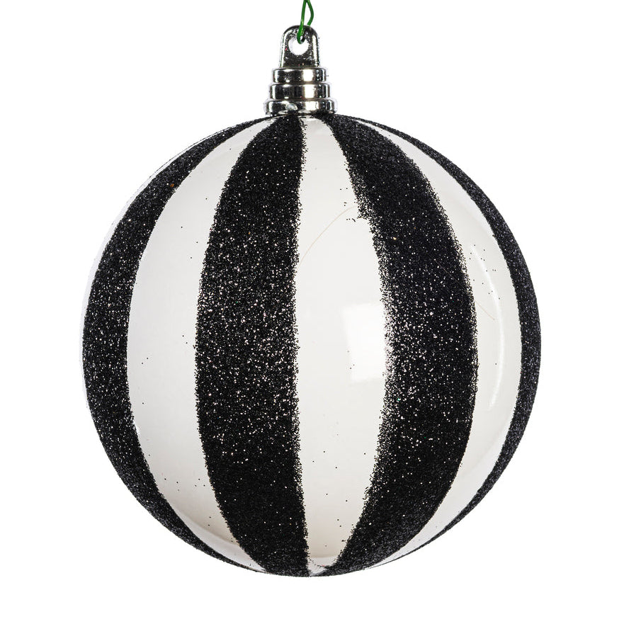 White + Black Glitter Lines Ornament
