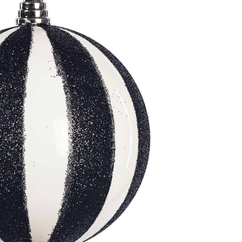 White + Black Glitter Lines Ornament