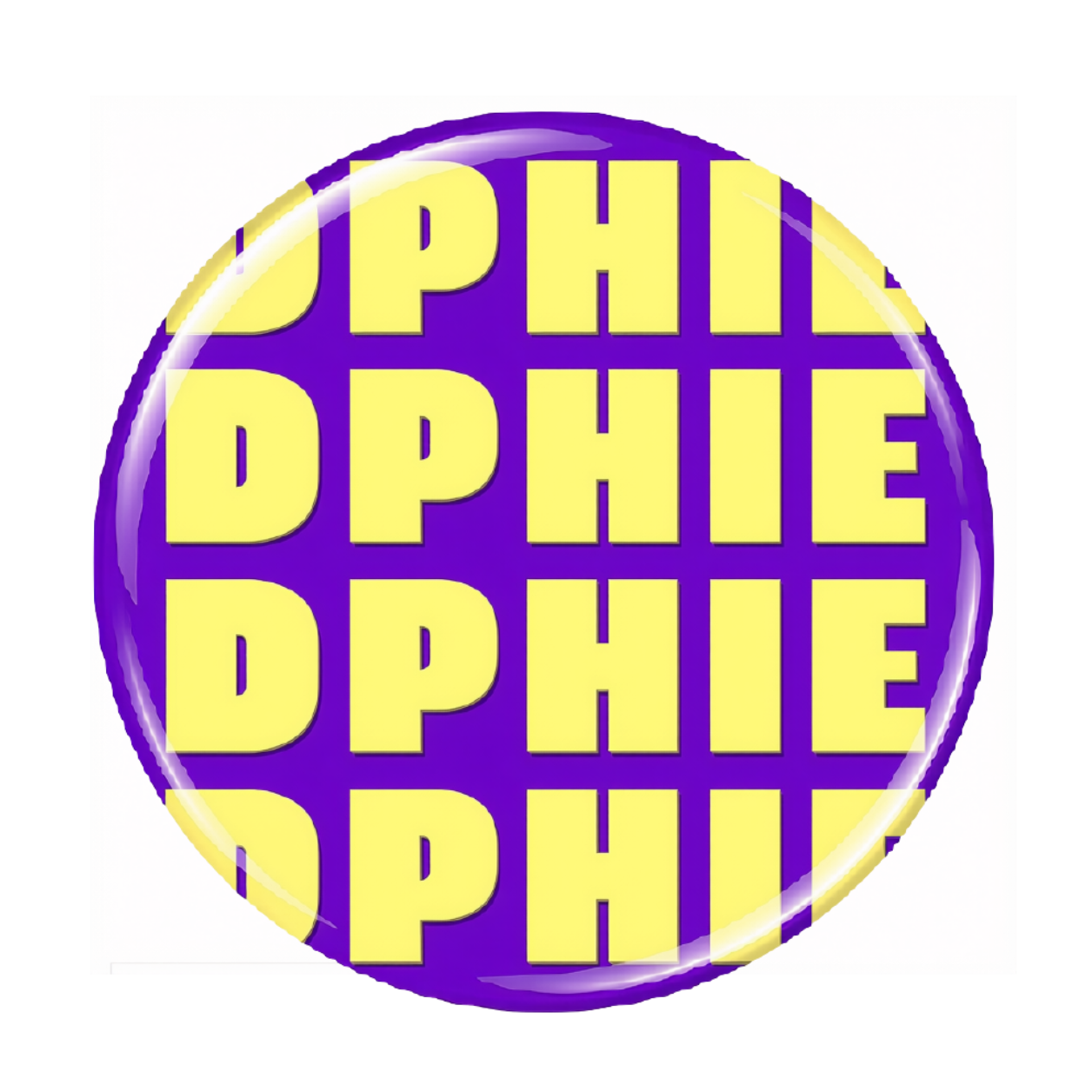 A round acrylic coaster featuring a purple background with the word 'DPIHIE' repeated in bold yellow letters, shown on a plain white background.