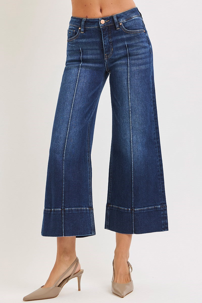 Risen Mid Rise, Crop, Tummy Control, Wide Pintuck Front Jeans