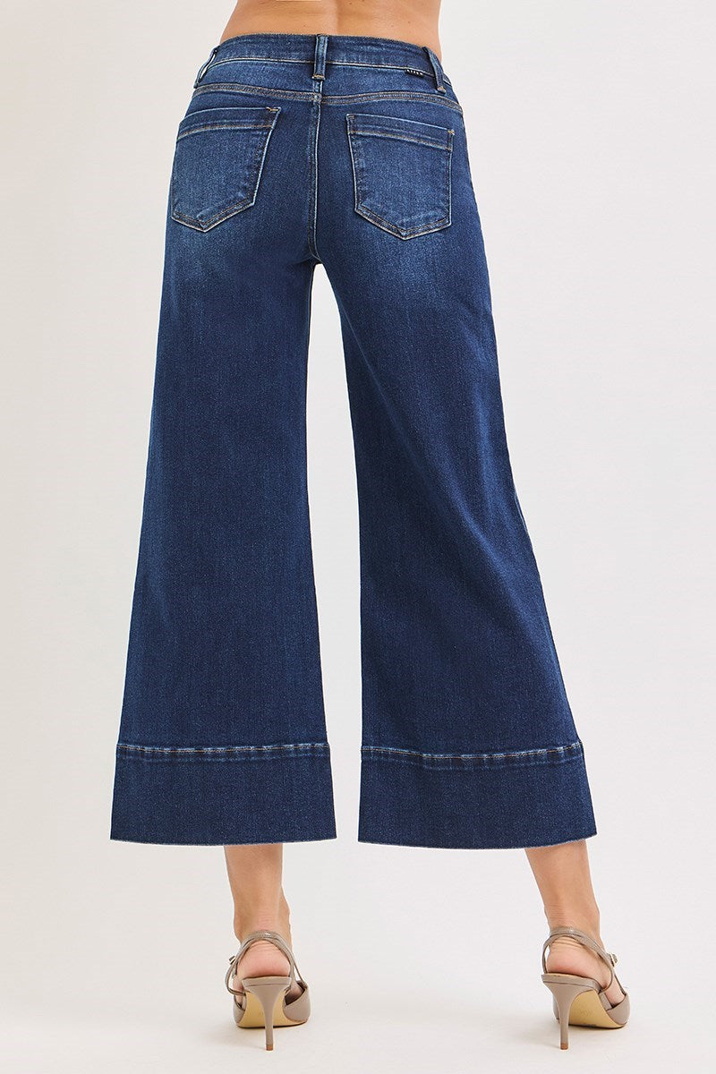 Risen Mid Rise, Crop, Tummy Control, Wide Pintuck Front Jeans