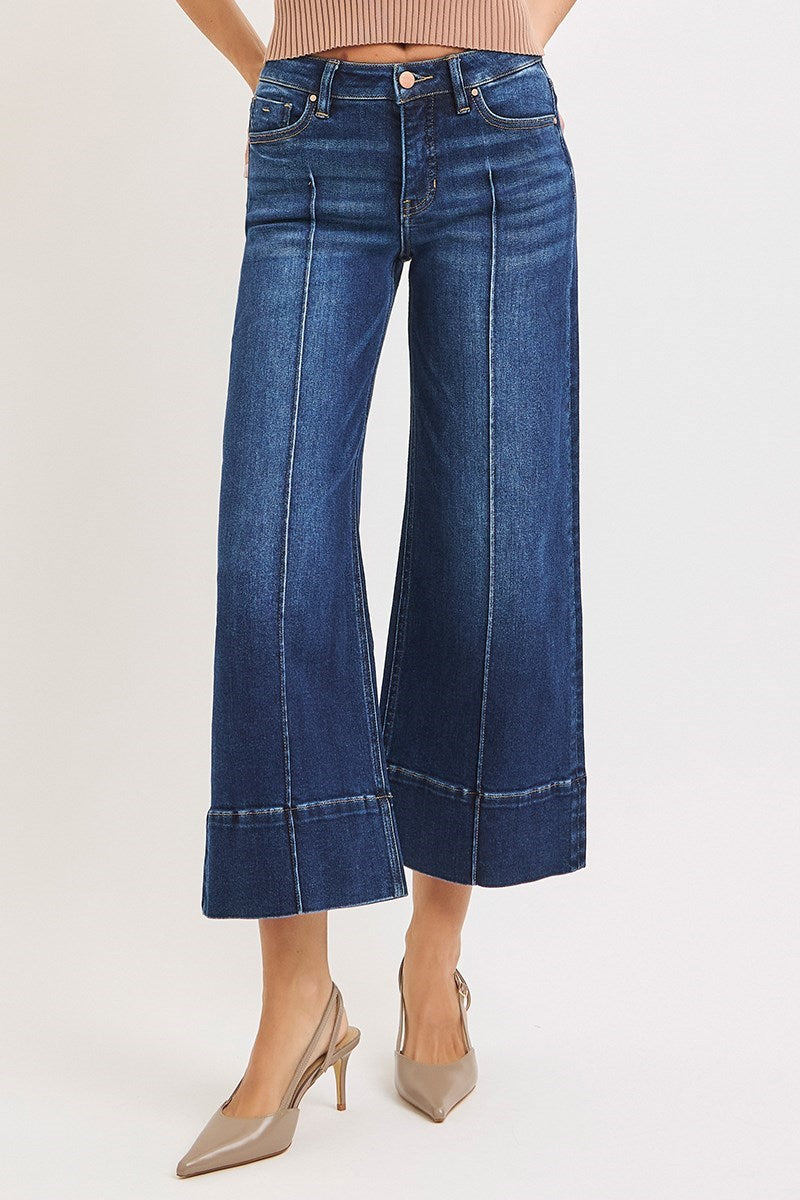 Risen Mid Rise, Crop, Tummy Control, Wide Pintuck Front Jeans