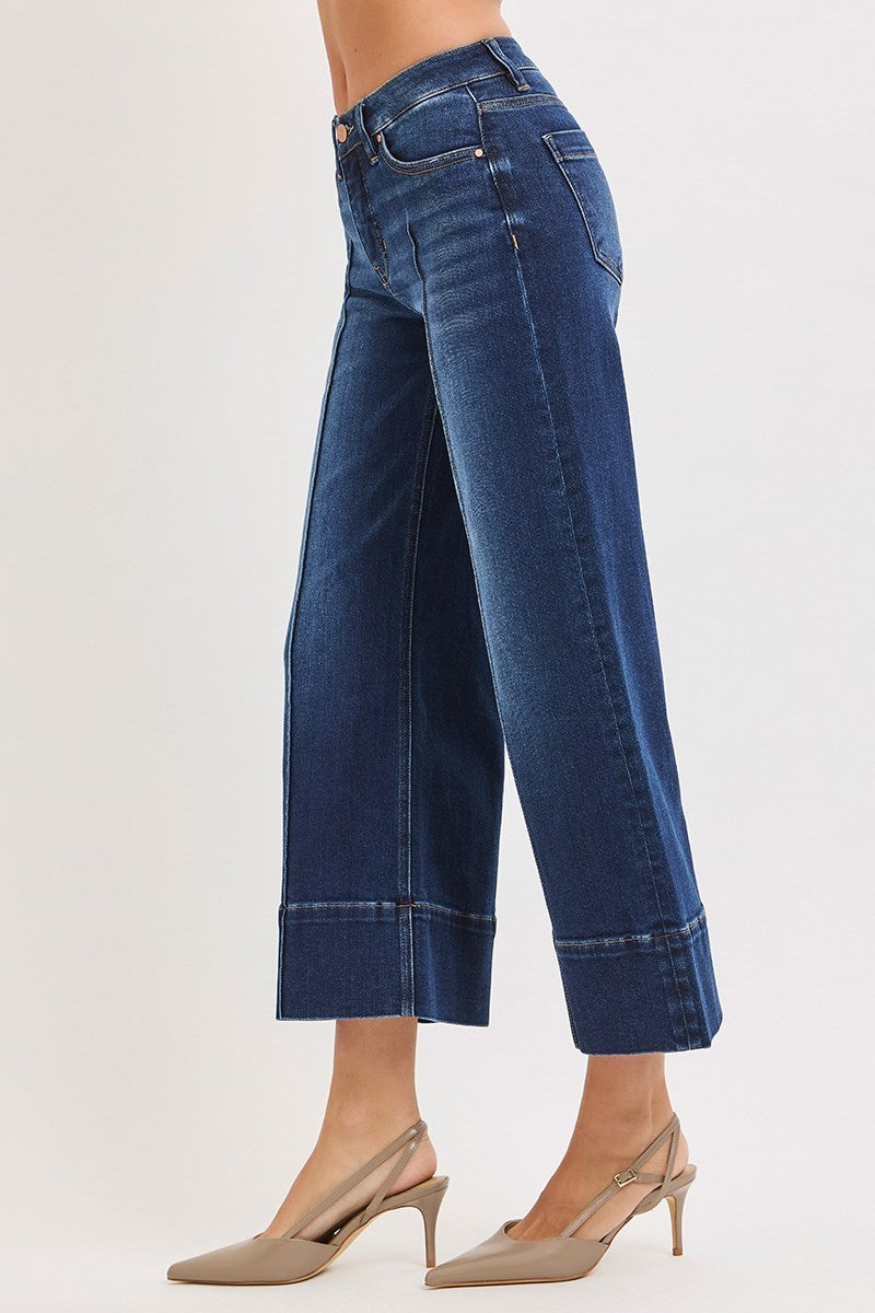Risen Mid Rise, Crop, Tummy Control, Wide Pintuck Front Jeans