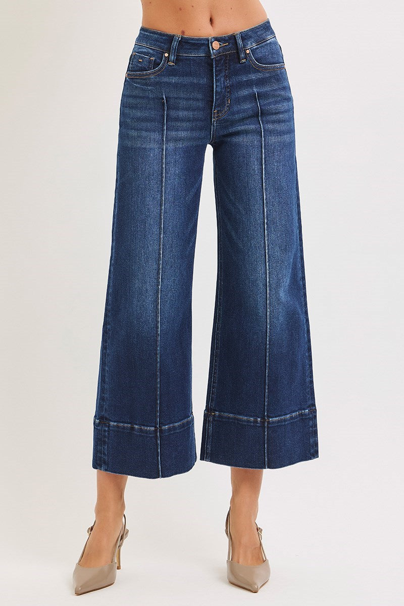 Risen Mid Rise, Crop, Tummy Control, Wide Pintuck Front Jeans