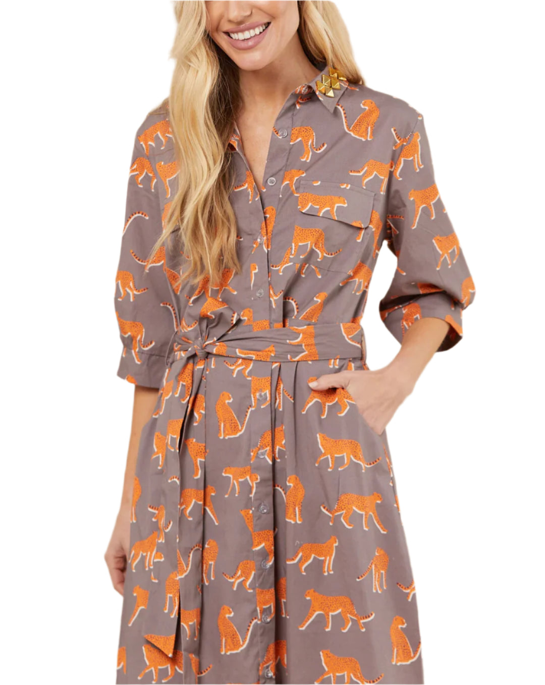 Evans Dress in Mushroom Cheetah