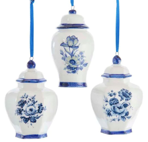 Indigo Blue & White Porcelain Chinoiseries Delft Jar Holiday Christmas Ornament