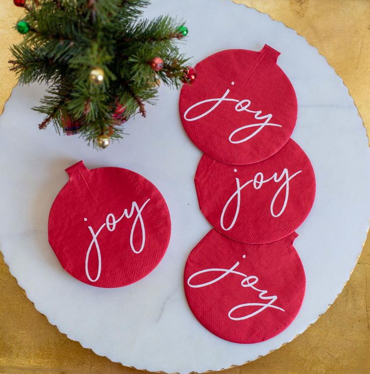 Joy Ornament Shaped Cocktail Napkins