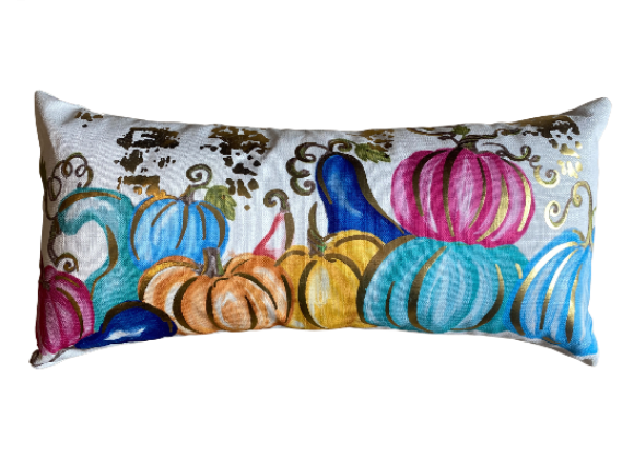 Gold Foil Colorful Pumpkins Lumbar Pillow