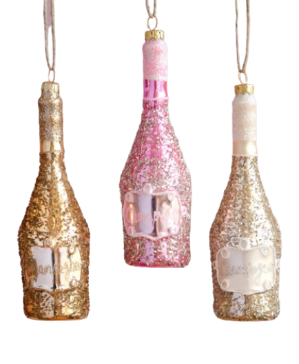 Glitterville Champagne Bottle Ornament Glass