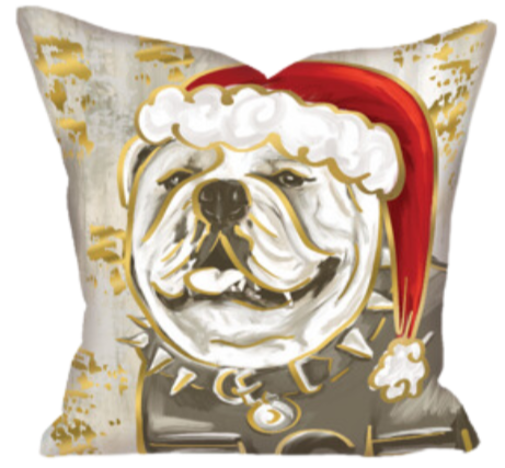 Bulldog Santa Paws Neutral Gold Foil Pillow