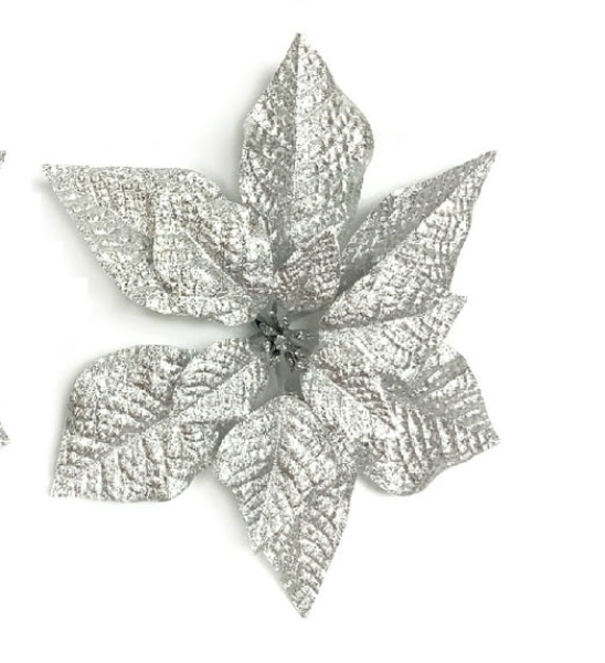 Silver Poinsettia Clip-On