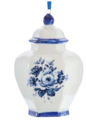 Indigo Blue & White Porcelain Chinoiseries Delft Jar Holiday Christmas Ornament