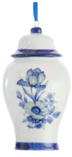 Indigo Blue & White Porcelain Chinoiseries Delft Jar Holiday Christmas Ornament