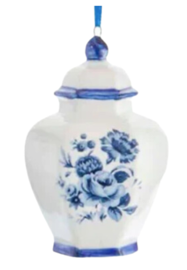 Indigo Blue & White Porcelain Chinoiseries Delft Jar Holiday Christmas Ornament