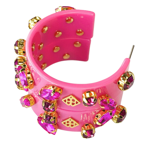 Resin Rainbow Chunky Hoops with Crystals