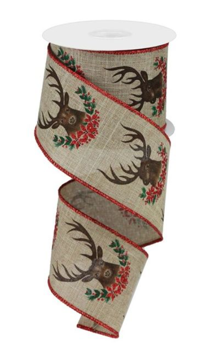 Deer Embellished Burlap Ribbon