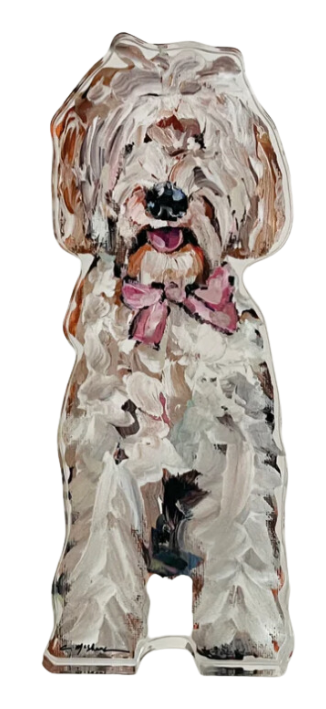 Acrylic Shelfie: Golden Doodle with Pink Bow