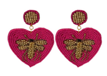 Load image into Gallery viewer, Heart Earring Beaded Bee
